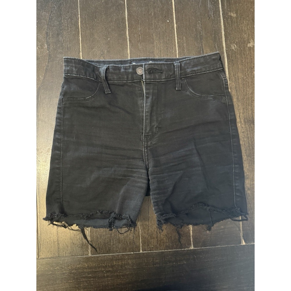 Hollister High Rise Black Denim Shorts W26 Raw Hem Stretch Womens 3R